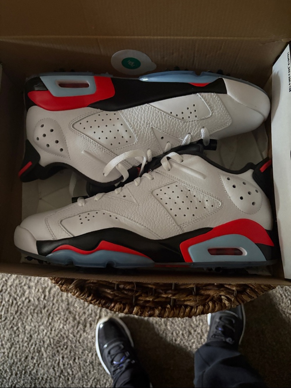 Jordan’s Men's White Leather Athletic Sneakers with Red & Black Accents